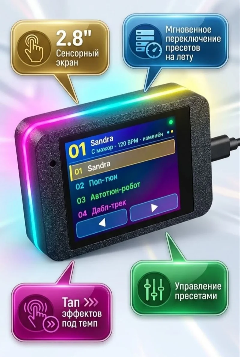 TitanVox Pult: сенсорный экран 2,8″, мгновенное переключение пресетов, тап под темп, RGB-подсветка