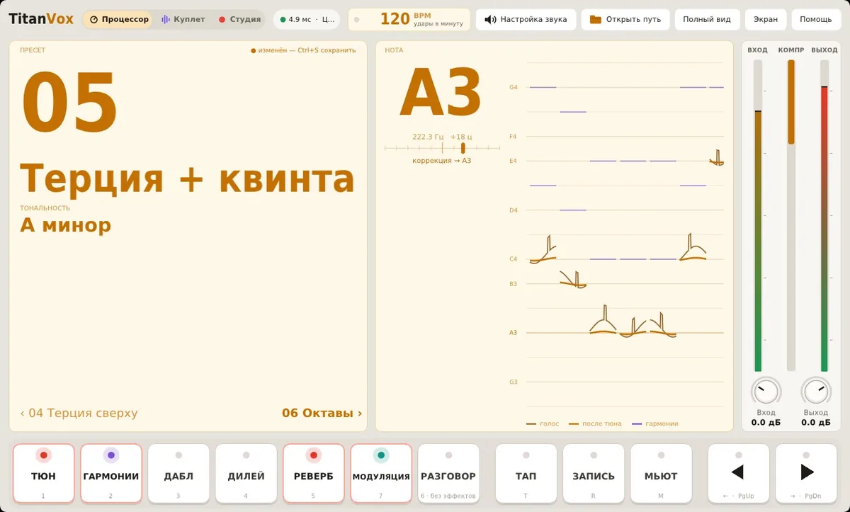 Режим «Сцена»: крупный номер и название песни